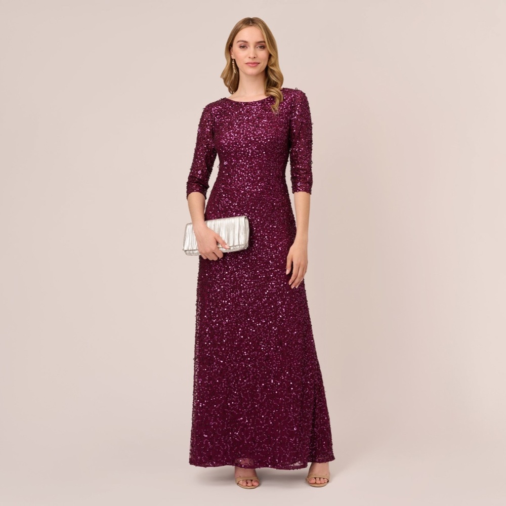 NWT Adrianna Papell Scoop Back Sequin Gown sz 6 - Picture 2 of 7